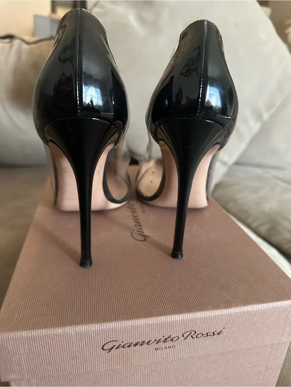 Gianvito Rossi “Plexi” Black Patent Pointed PVC Pump - Picture 3 of 9